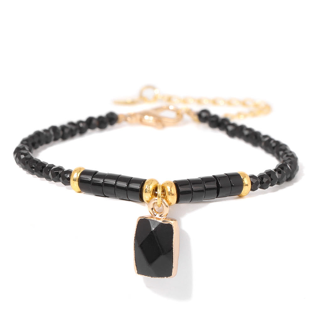 Bracelet pendentif carré en perles de pierre naturelle Olivenorma de 3 mm