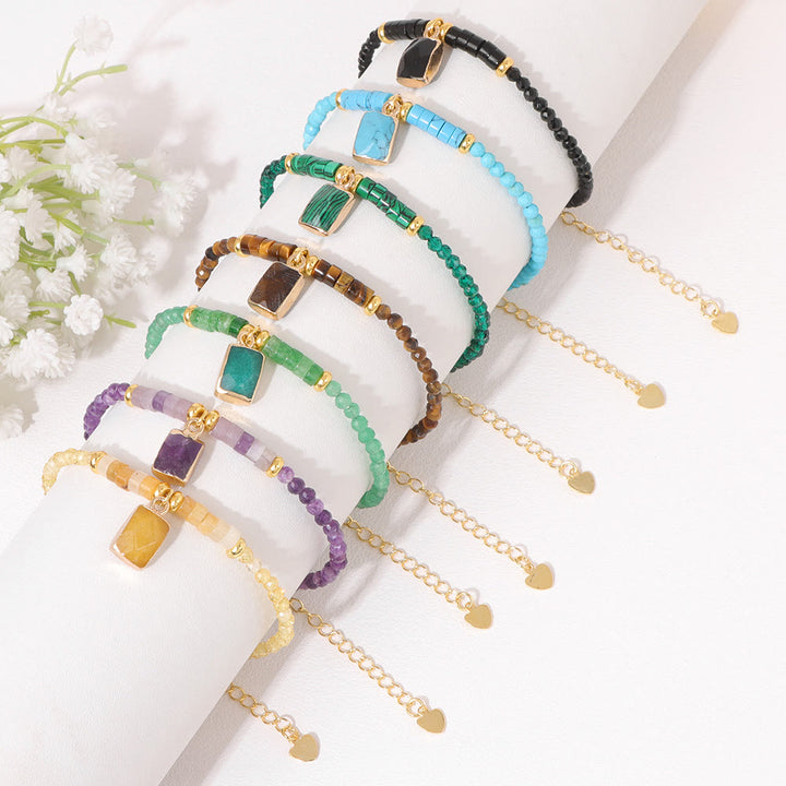 Bracelet pendentif carré en perles de pierre naturelle Olivenorma de 3 mm