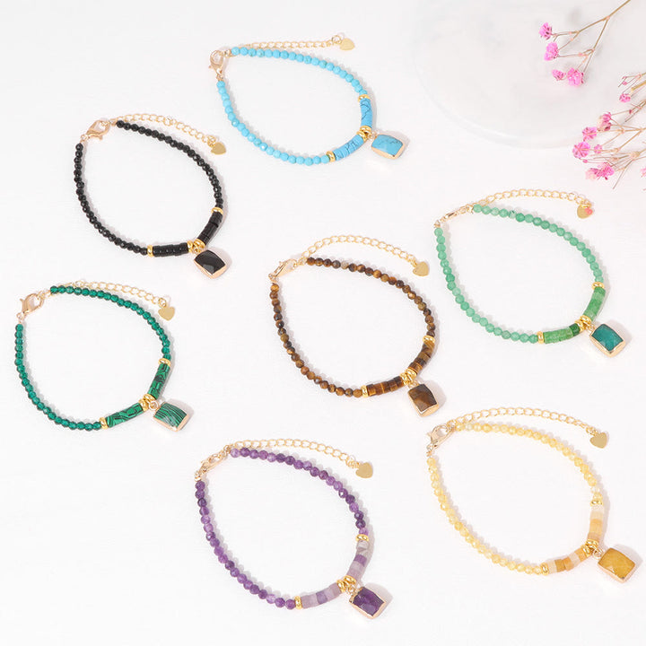 Bracelet pendentif carré en perles de pierre naturelle Olivenorma de 3 mm