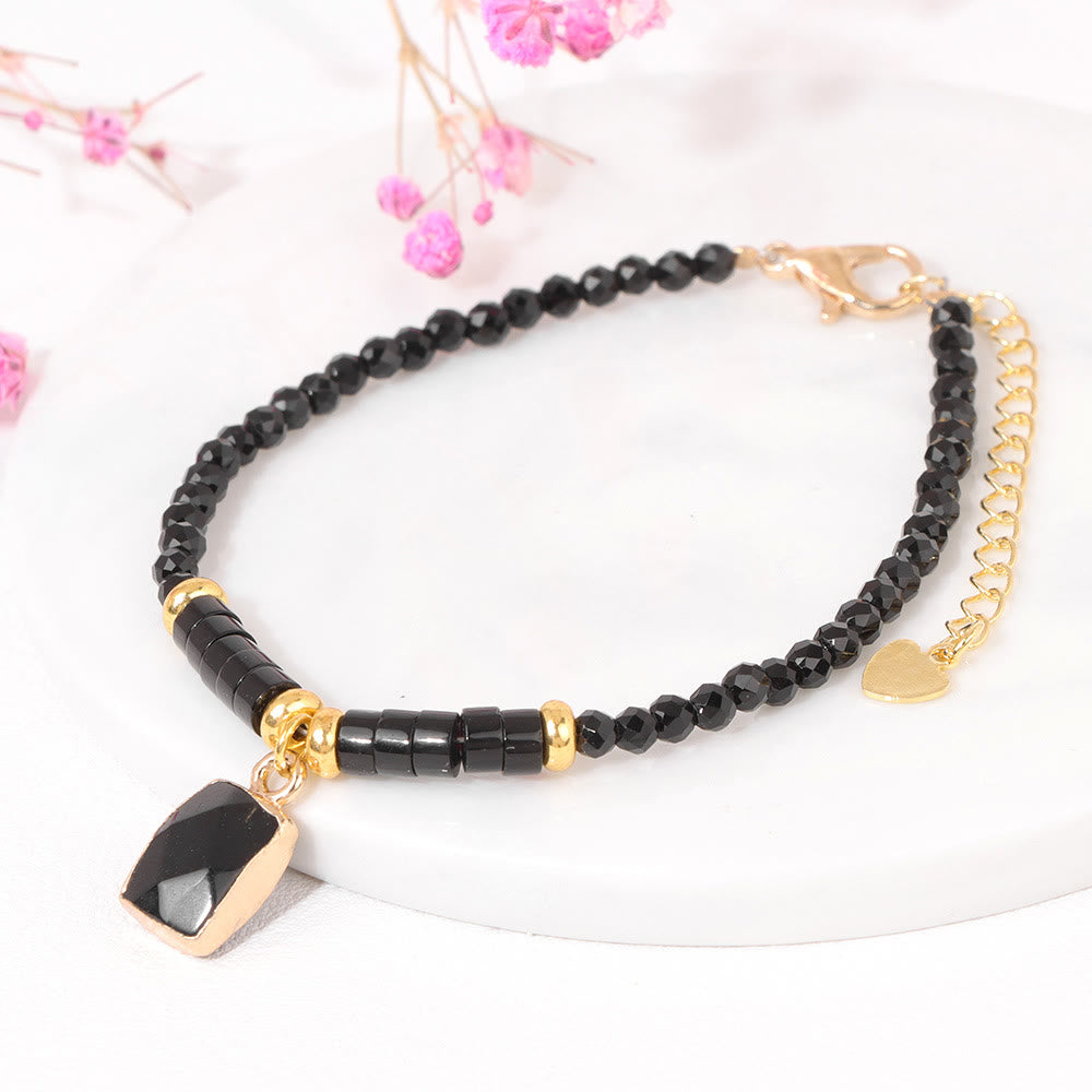 Bracelet pendentif carré en perles de pierre naturelle Olivenorma de 3 mm