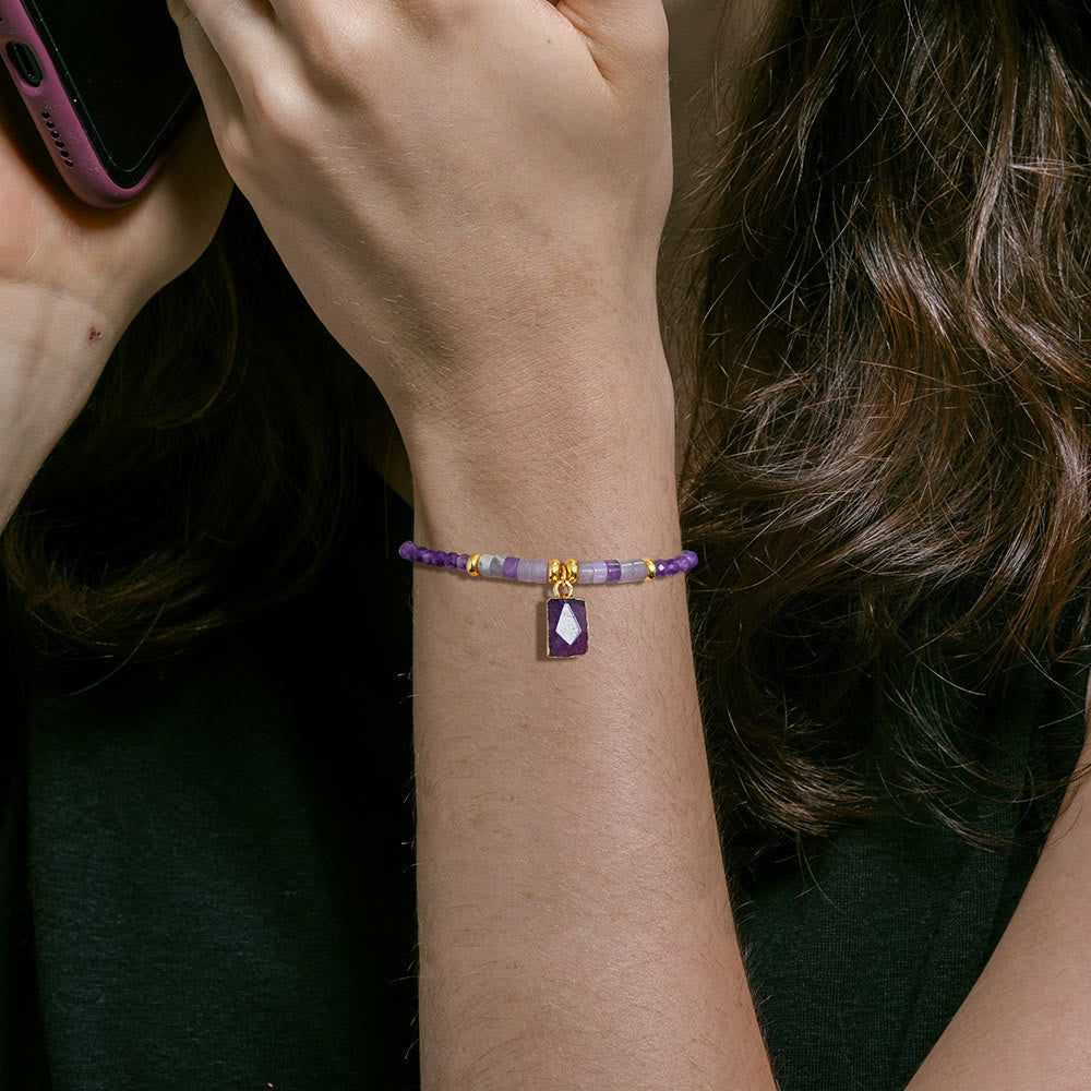 Bracelet pendentif carré en perles de pierre naturelle Olivenorma de 3 mm