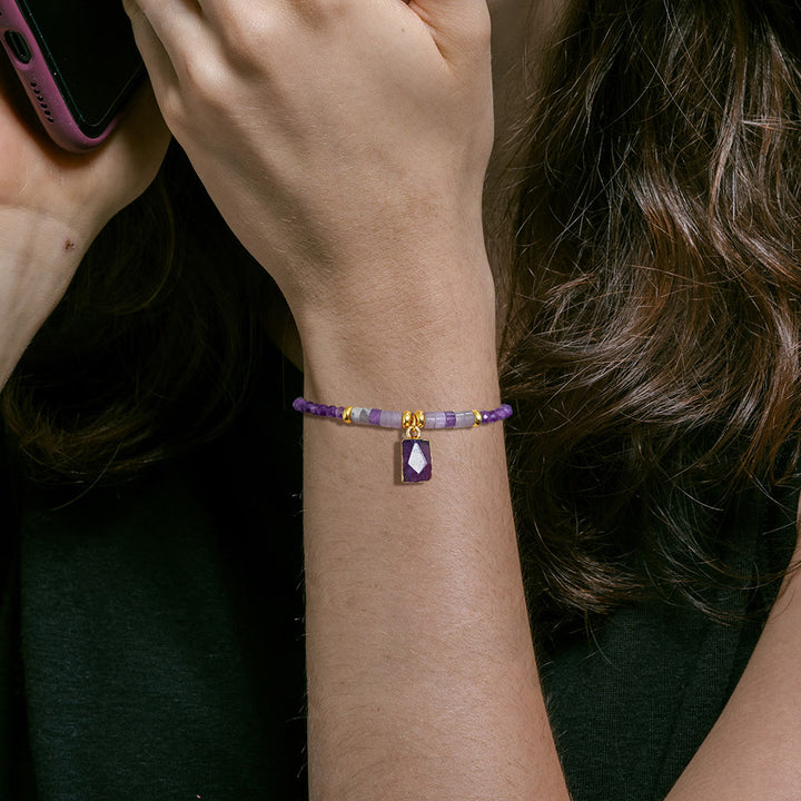 Bracelet pendentif carré en perles de pierre naturelle Olivenorma de 3 mm