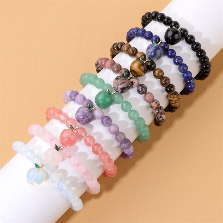 Bracelet pendentif pomme en perles de pierre naturelle Olivenorma de 8 mm