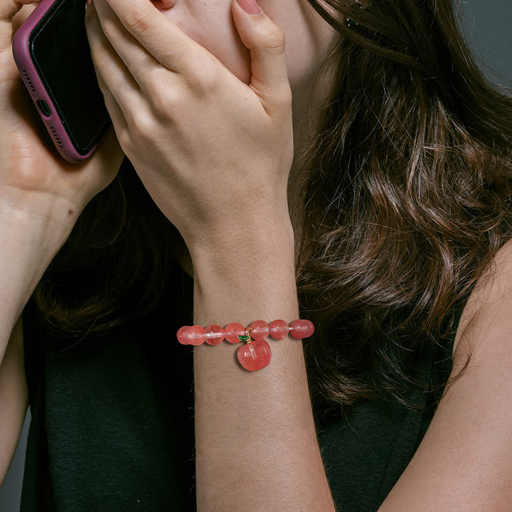 Bracelet pendentif pomme en perles de pierre naturelle Olivenorma de 8 mm