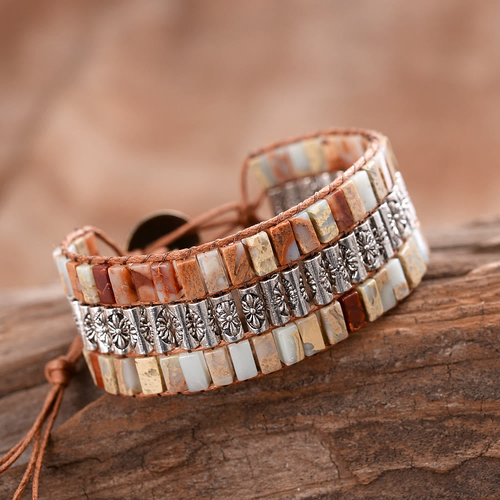 Bracelet large bohème en perles de pierre empereur Olivenorma