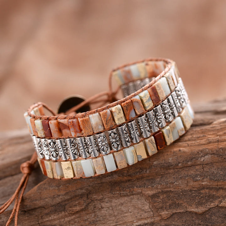 Bracelet large bohème en perles de pierre empereur Olivenorma