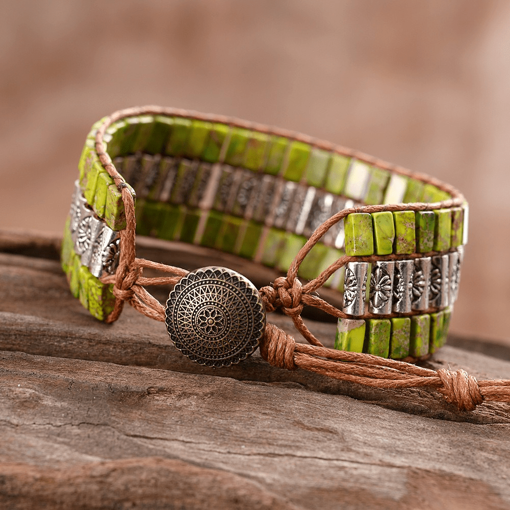 Bracelet large bohème en perles de pierre empereur Olivenorma