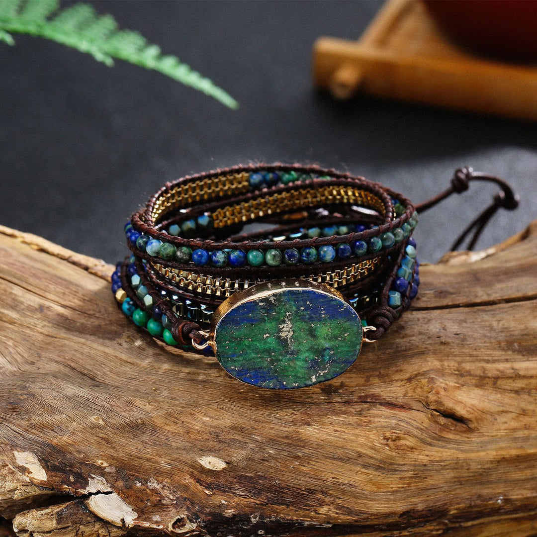 Bracelet tressé Olivenorma en lapis-lazuli et turquoise africaine