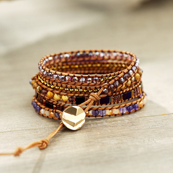 Bracelet tressé Olivenorma en jaspe photo, améthyste et rhodonite