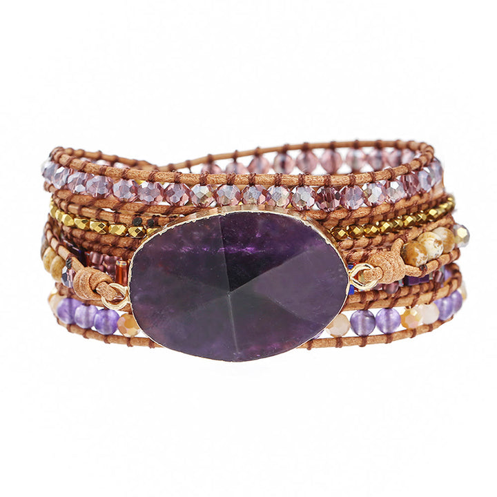 Bracelet tressé Olivenorma en jaspe photo, améthyste et rhodonite