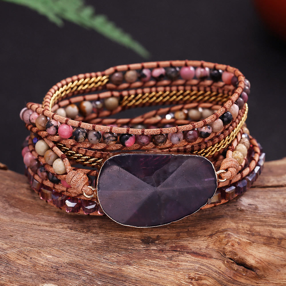 Bracelet tressé Olivenorma en jaspe photo, améthyste et rhodonite