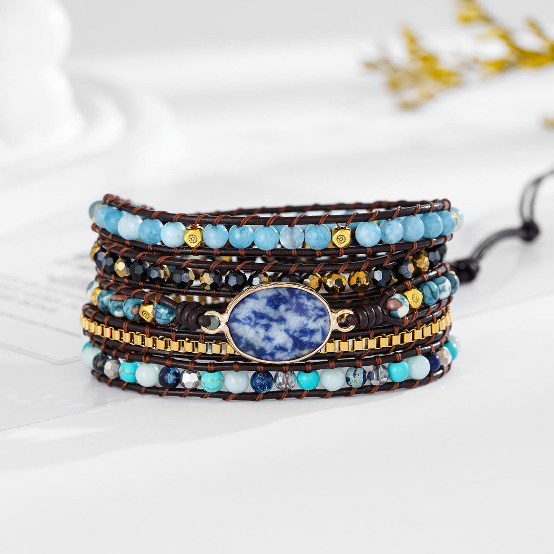 Bracelet tressé multi-tours Olivenorma en sodalite bleu aigue-marine