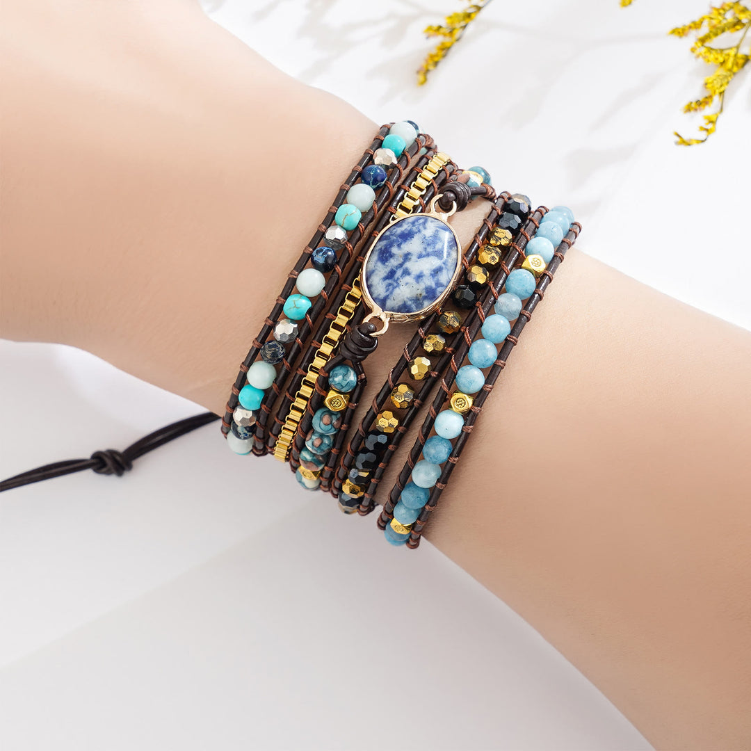 Bracelet tressé multi-tours Olivenorma en sodalite bleu aigue-marine