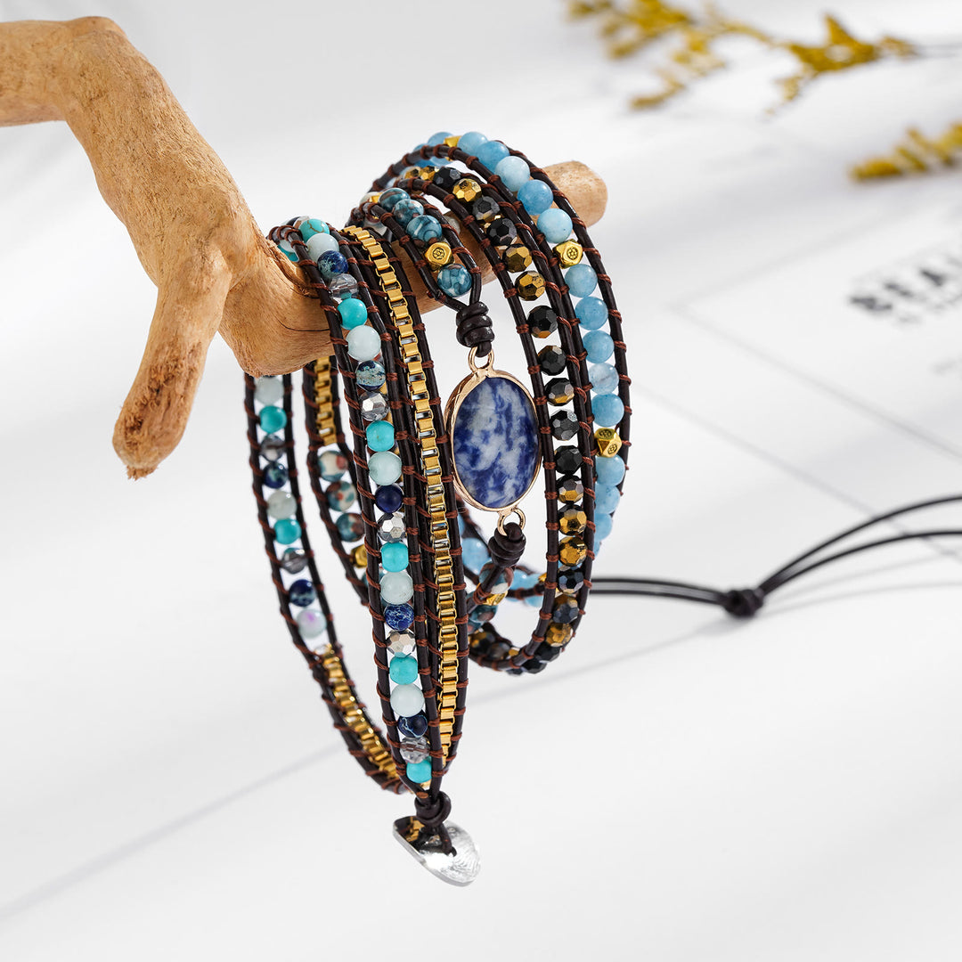 Bracelet tressé multi-tours Olivenorma en sodalite bleu aigue-marine