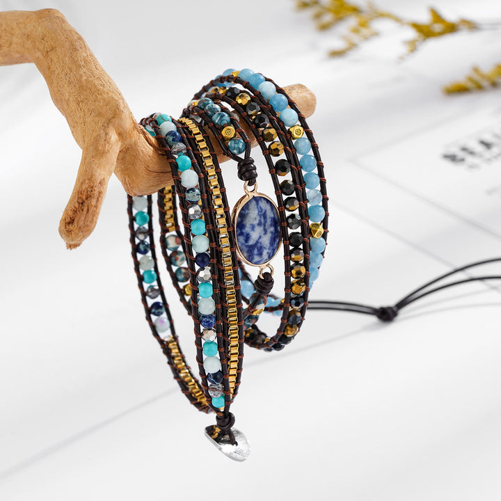 Bracelet tressé multi-tours Olivenorma en sodalite bleu aigue-marine