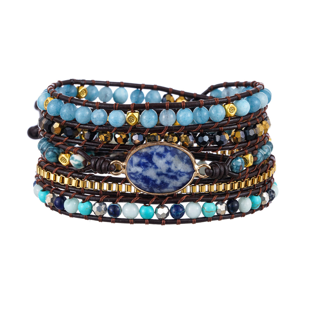 Bracelet tressé multi-tours Olivenorma en sodalite bleu aigue-marine