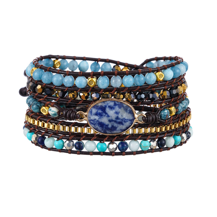 Bracelet tressé multi-tours Olivenorma en sodalite bleu aigue-marine