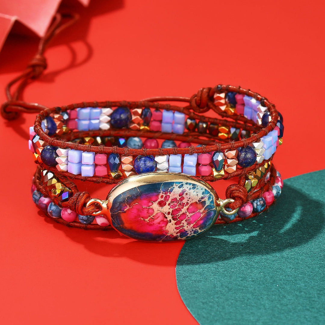Bracelet tressé Olivenorma en pierre empereur bleu rouge