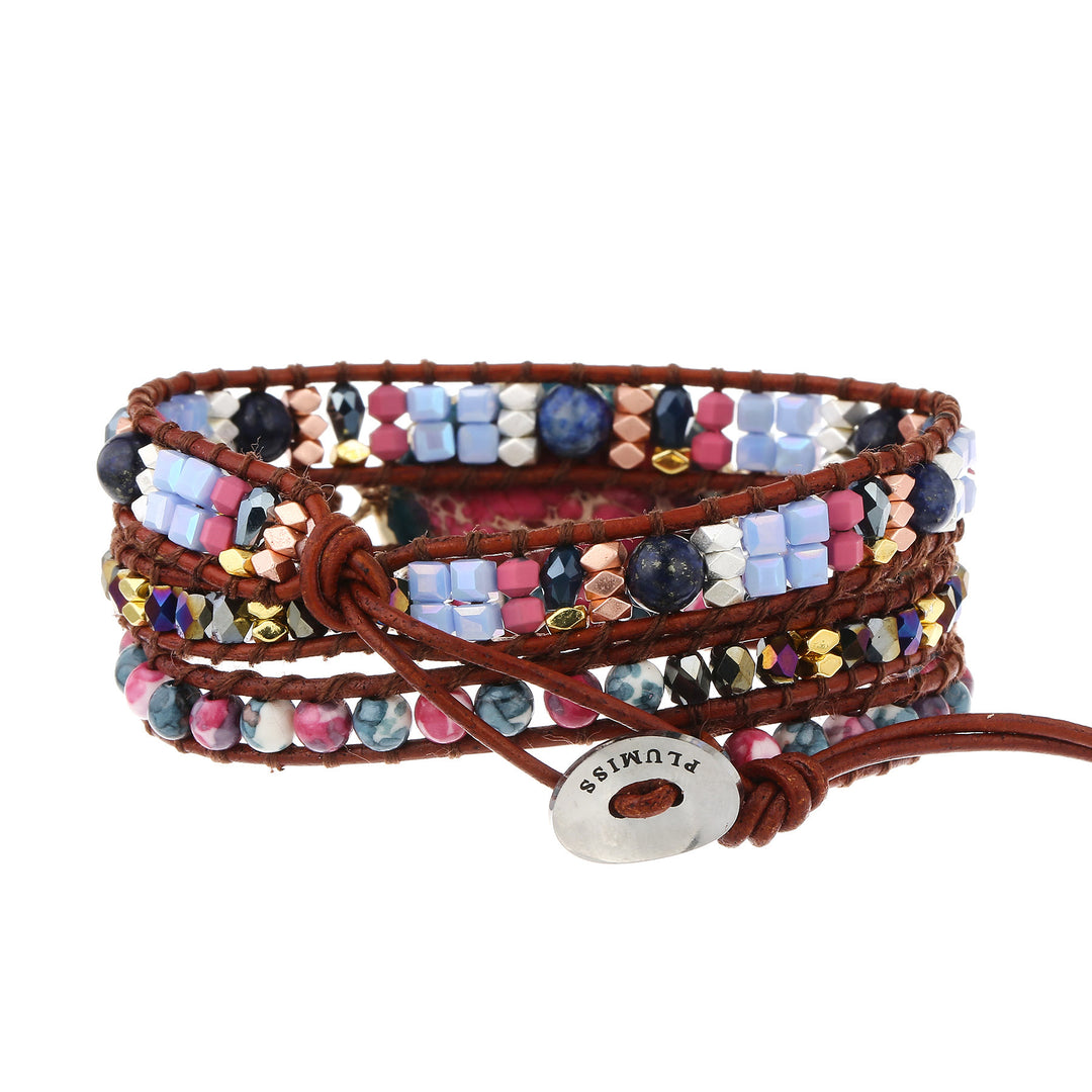 Bracelet tressé Olivenorma en pierre empereur bleu rouge