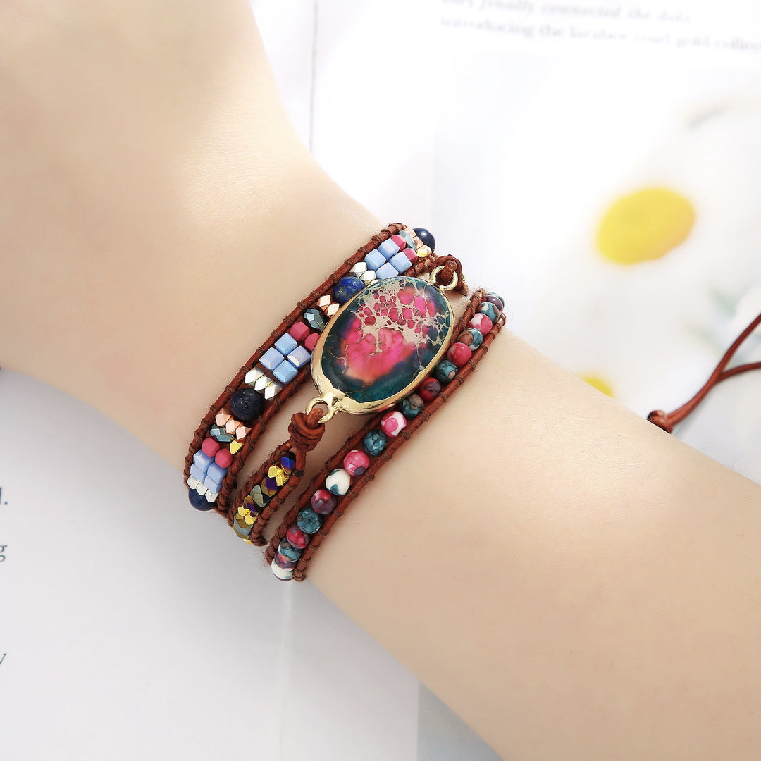 Bracelet tressé Olivenorma en pierre empereur bleu rouge