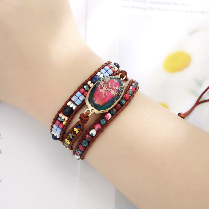 Bracelet tressé Olivenorma en pierre empereur bleu rouge