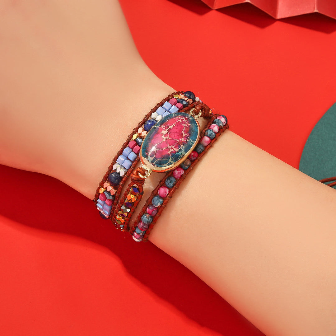 Bracelet tressé Olivenorma en pierre empereur bleu rouge