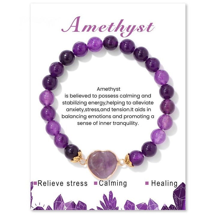 Bracelet pendentif cœur en perles de cristal naturel Olivenorma de 8 mm