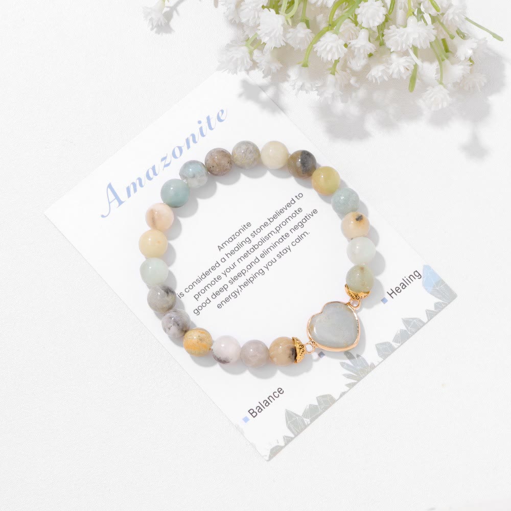 Bracelet pendentif cœur en perles de cristal naturel Olivenorma de 8 mm