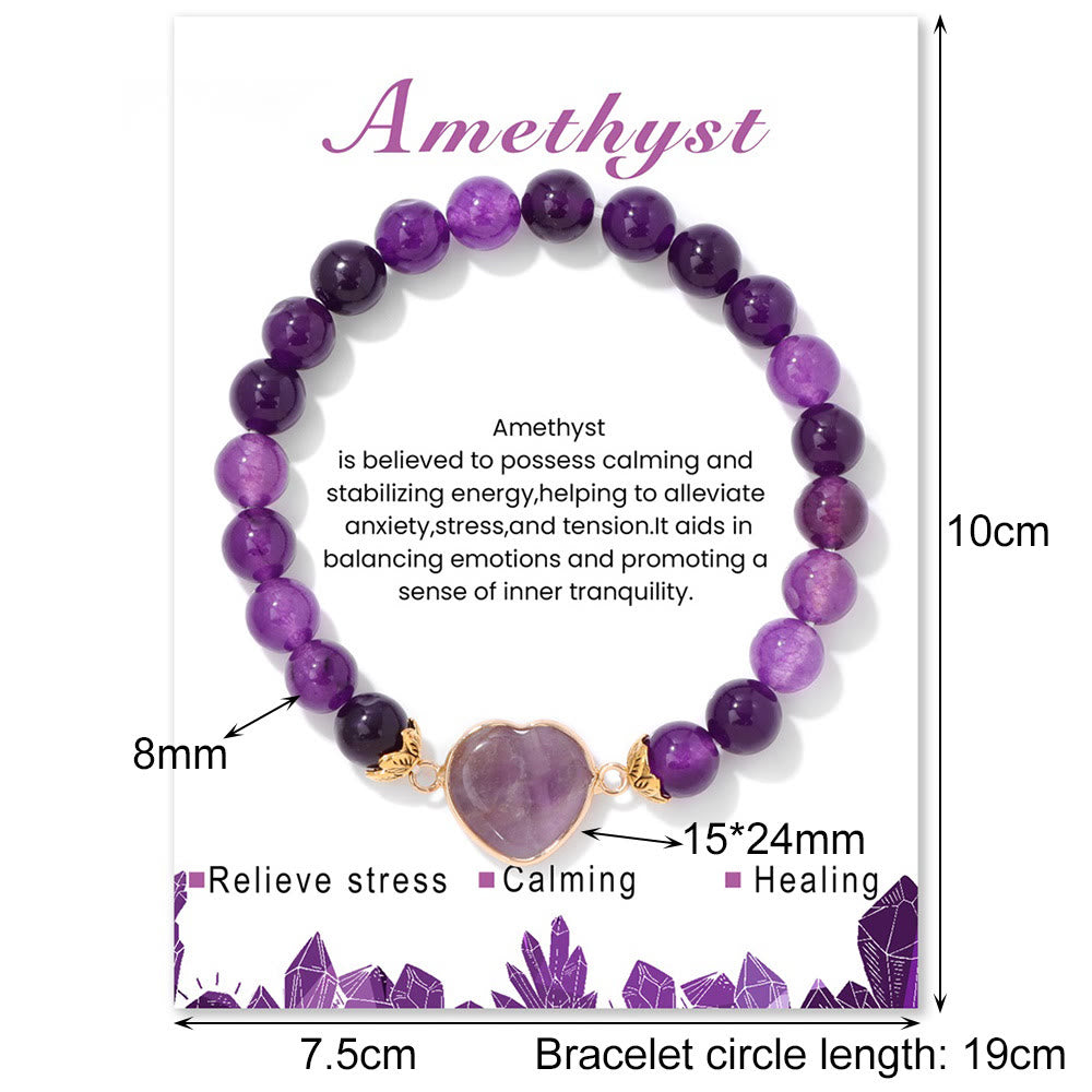 Bracelet pendentif cœur en perles de cristal naturel Olivenorma de 8 mm