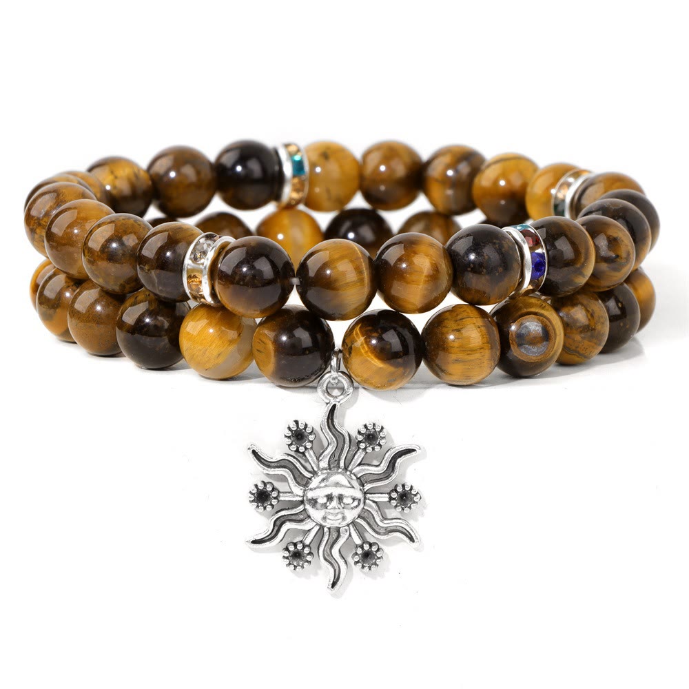 Ensemble de bracelets pendentif soleil en métal et perles en pierre naturelle Olivenorma