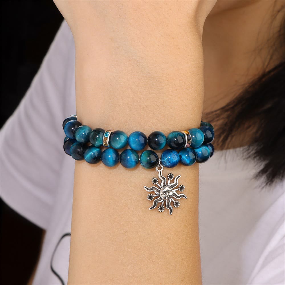 Ensemble de bracelets pendentif soleil en métal et perles en pierre naturelle Olivenorma