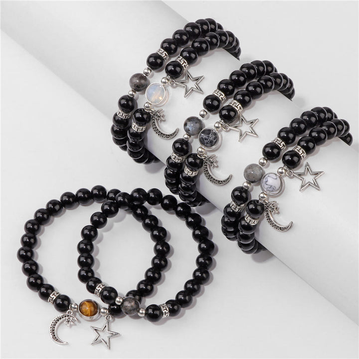 Ensemble de bracelets pendentifs lune et étoile en perles de pierre naturelle Olivenorma