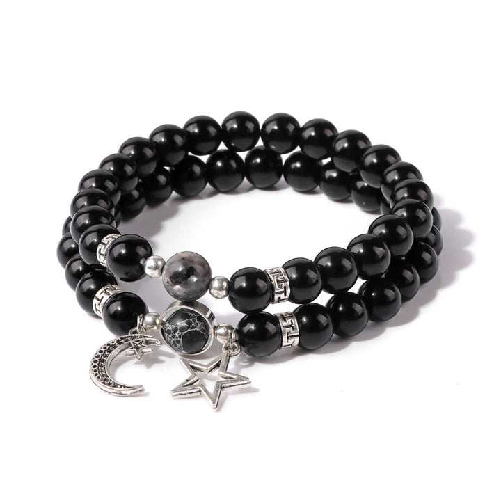 Ensemble de bracelets pendentifs lune et étoile en perles de pierre naturelle Olivenorma