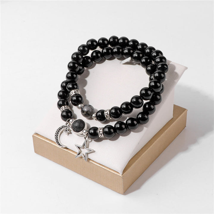 Ensemble de bracelets pendentifs lune et étoile en perles de pierre naturelle Olivenorma