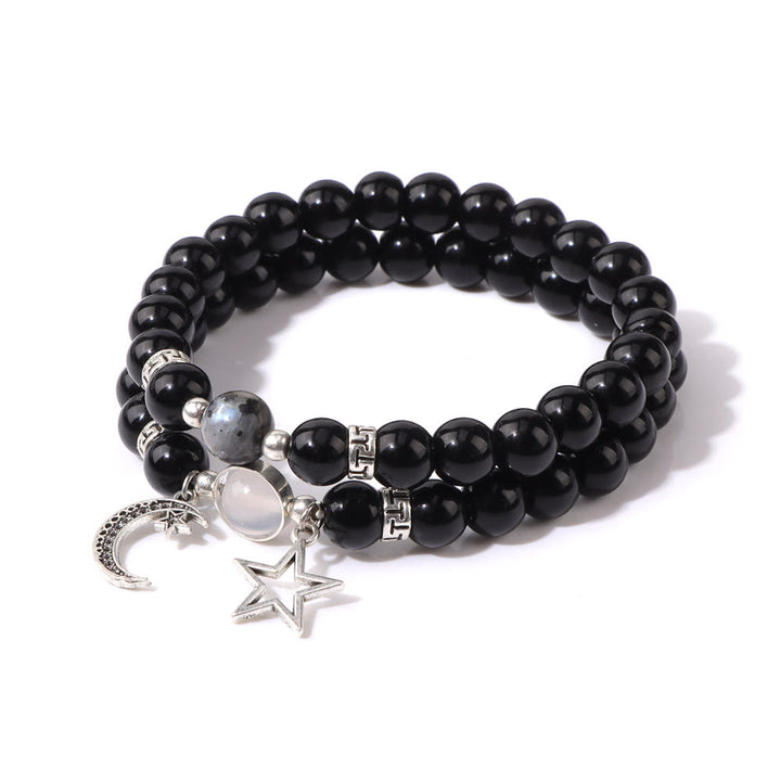 Ensemble de bracelets pendentifs lune et étoile en perles de pierre naturelle Olivenorma