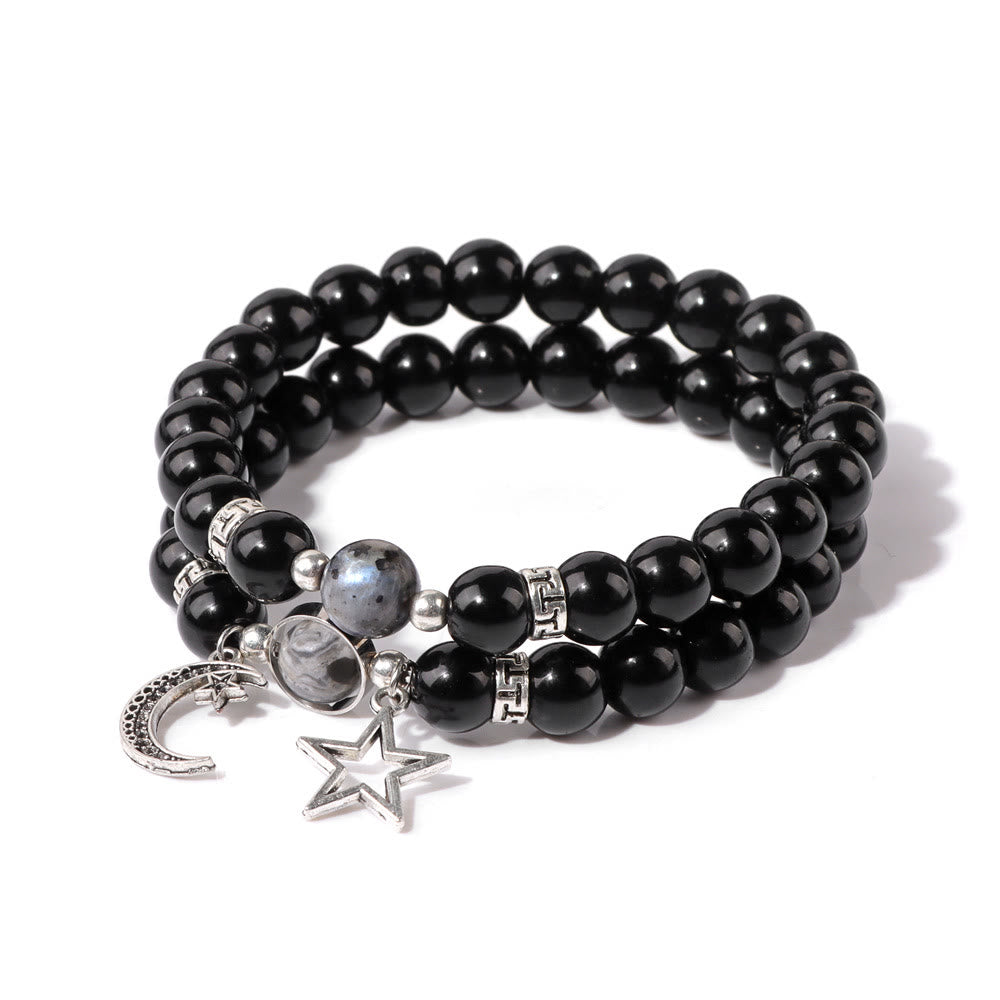 Ensemble de bracelets pendentifs lune et étoile en perles de pierre naturelle Olivenorma