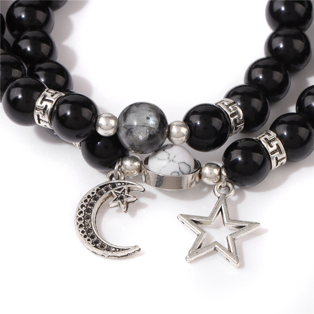 Ensemble de bracelets pendentifs lune et étoile en perles de pierre naturelle Olivenorma