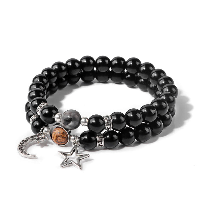 Ensemble de bracelets pendentifs lune et étoile en perles de pierre naturelle Olivenorma