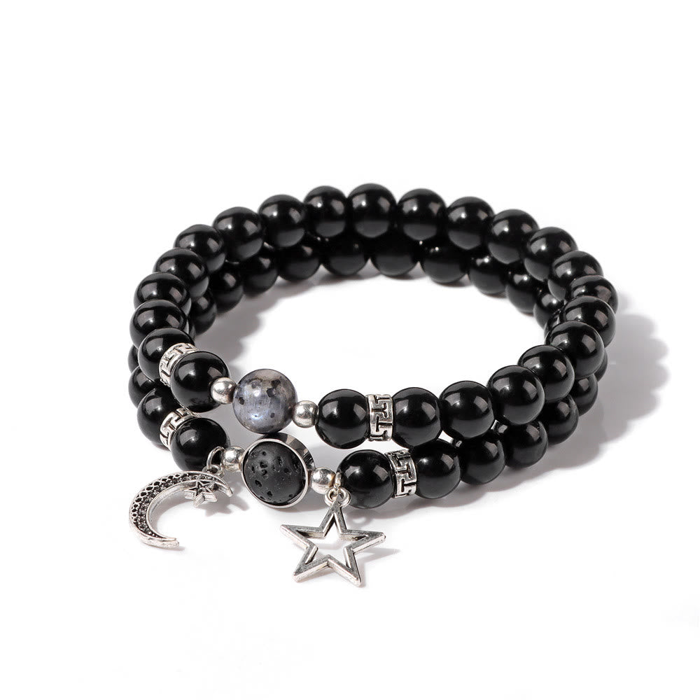 Ensemble de bracelets pendentifs lune et étoile en perles de pierre naturelle Olivenorma