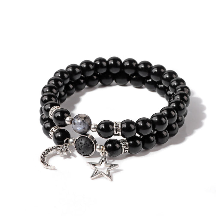 Ensemble de bracelets pendentifs lune et étoile en perles de pierre naturelle Olivenorma