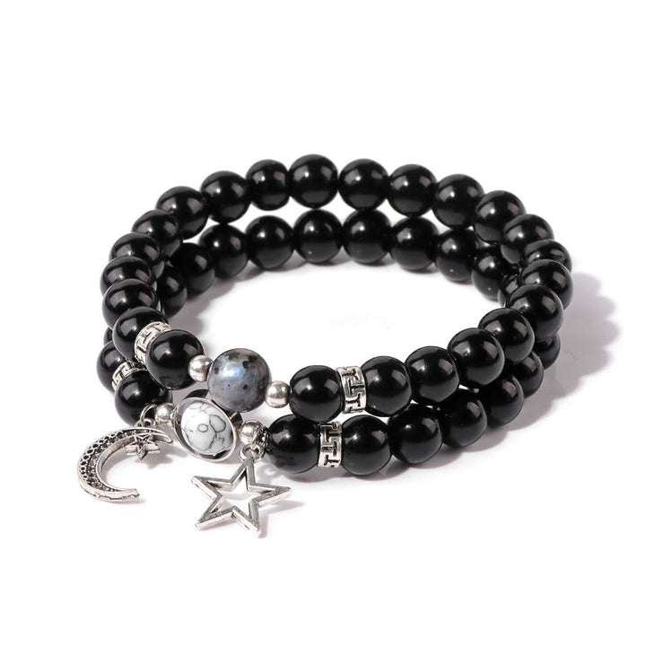 Ensemble de bracelets pendentifs lune et étoile en perles de pierre naturelle Olivenorma