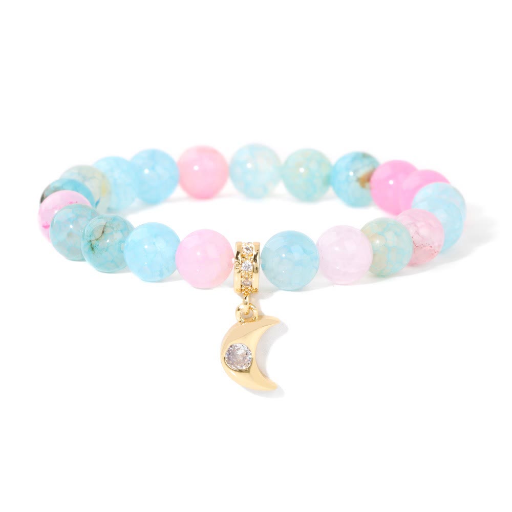 Bracelet pendentif lune en perles de pierre naturelle et zircon Olivenorma