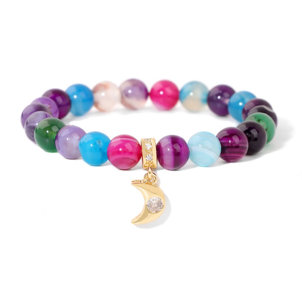 Bracelet pendentif lune en perles de pierre naturelle et zircon Olivenorma