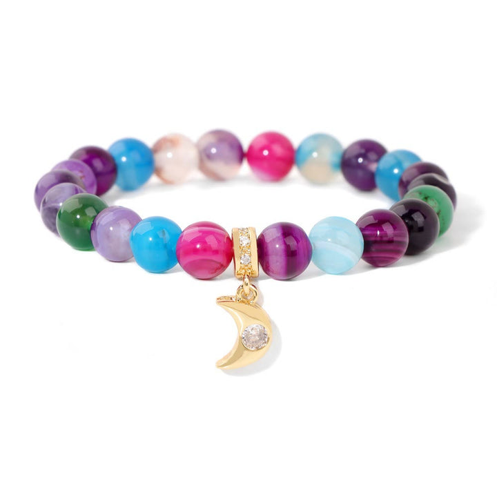 Bracelet pendentif lune en perles de pierre naturelle et zircon Olivenorma