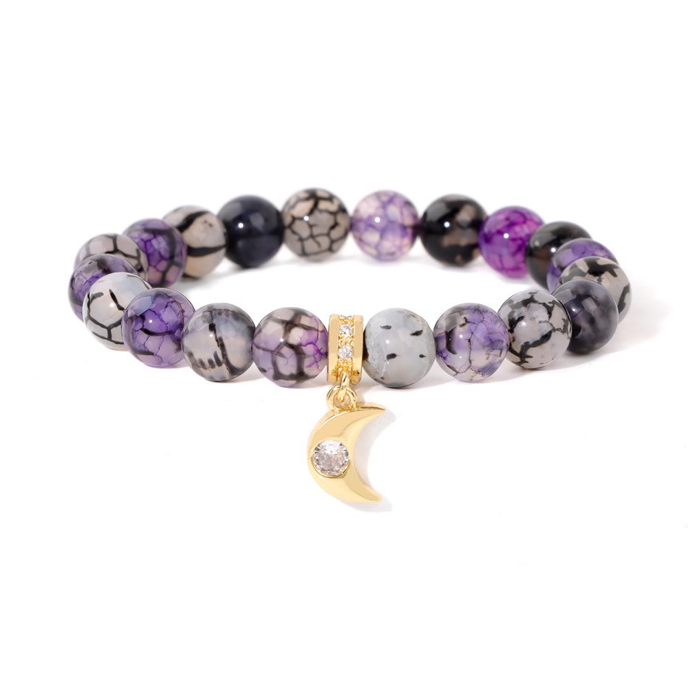 Bracelet pendentif lune en perles de pierre naturelle et zircon Olivenorma