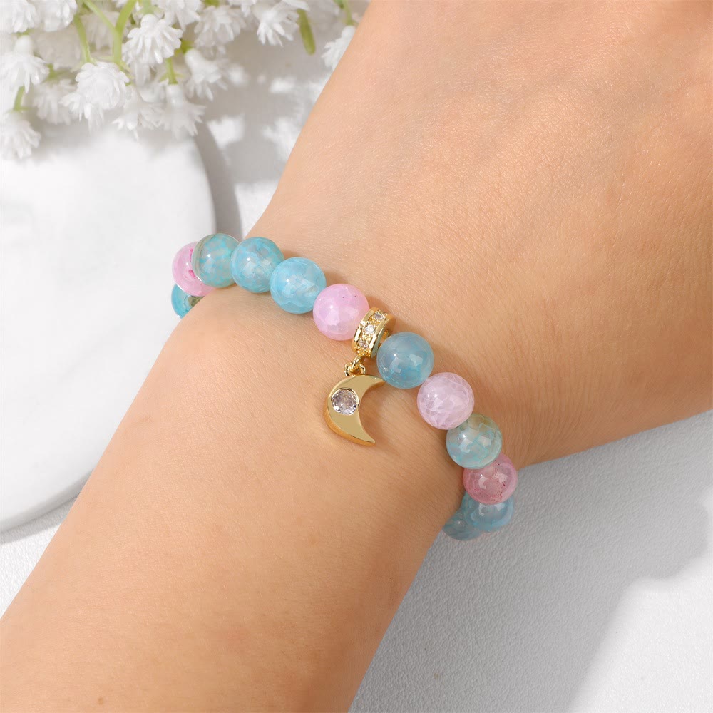 Bracelet pendentif lune en perles de pierre naturelle et zircon Olivenorma