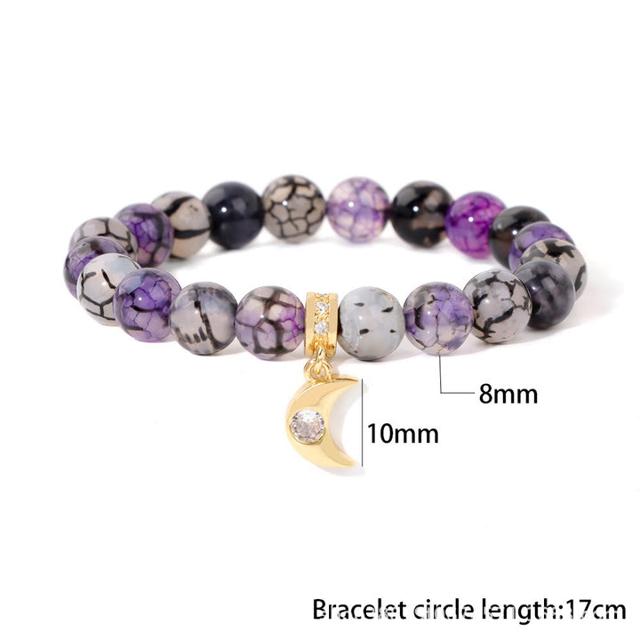 Bracelet pendentif lune en perles de pierre naturelle et zircon Olivenorma