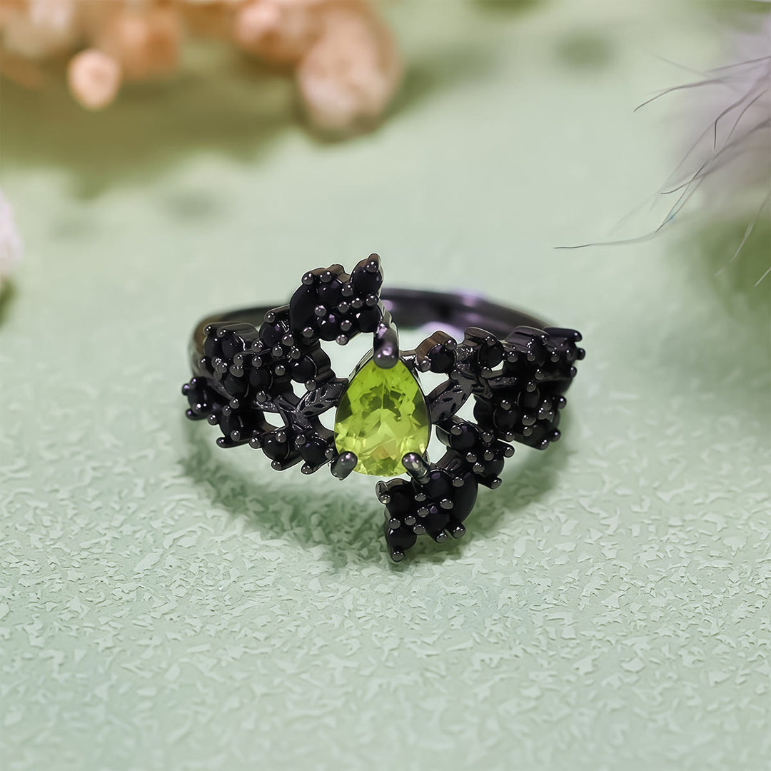 Bague Olivenorma en obsidienne et péridot taille poire
