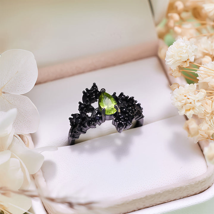 Bague Olivenorma en obsidienne et péridot taille poire