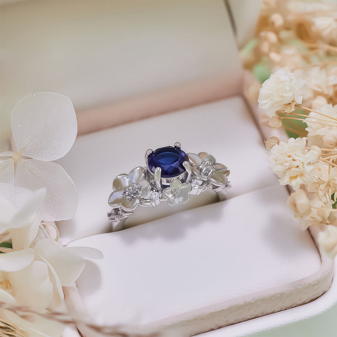 Bague Olivenorma« Fleurs en fleurs » en saphir, obsidienne et zircon blanc